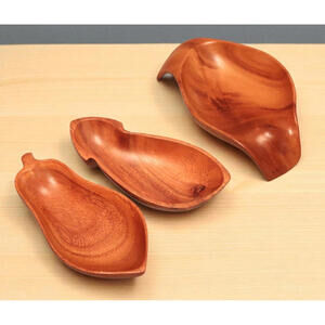 Monkey Pod Wood Fruit Bowls Vintage Lot of 3 Made in Philippines Pear Eggplant